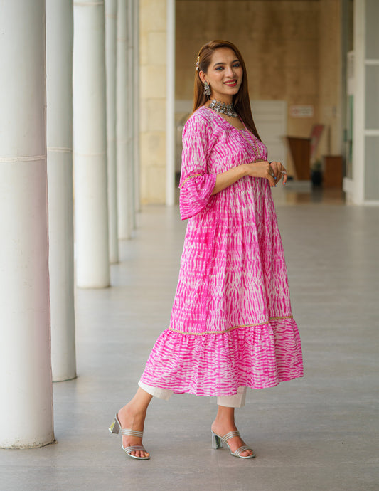 Festive Fuchsia Shibori Kurti