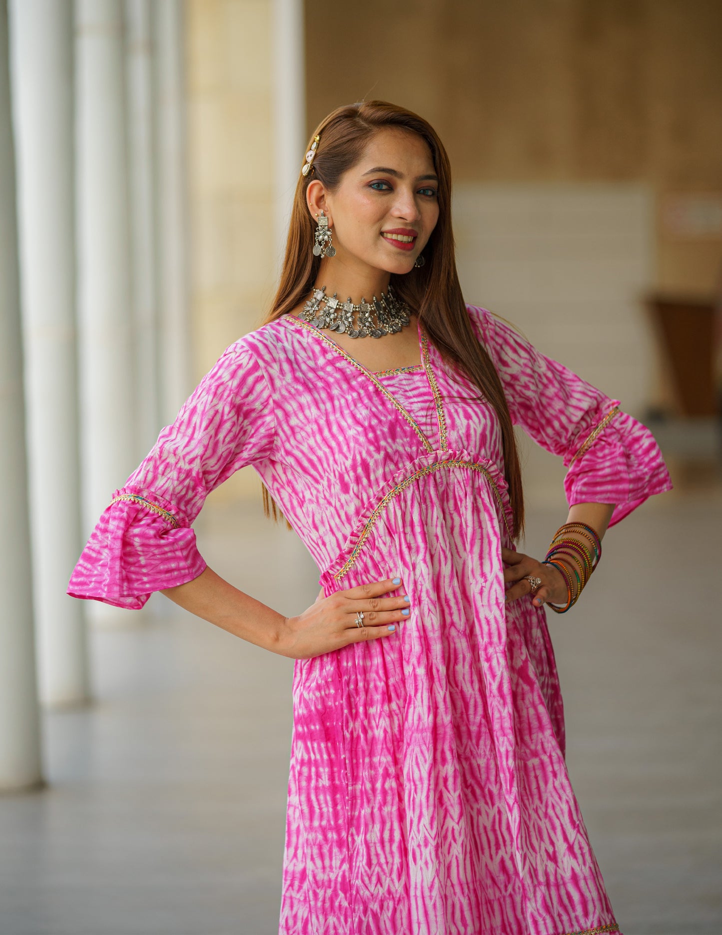 Festive Fuchsia Shibori Kurti