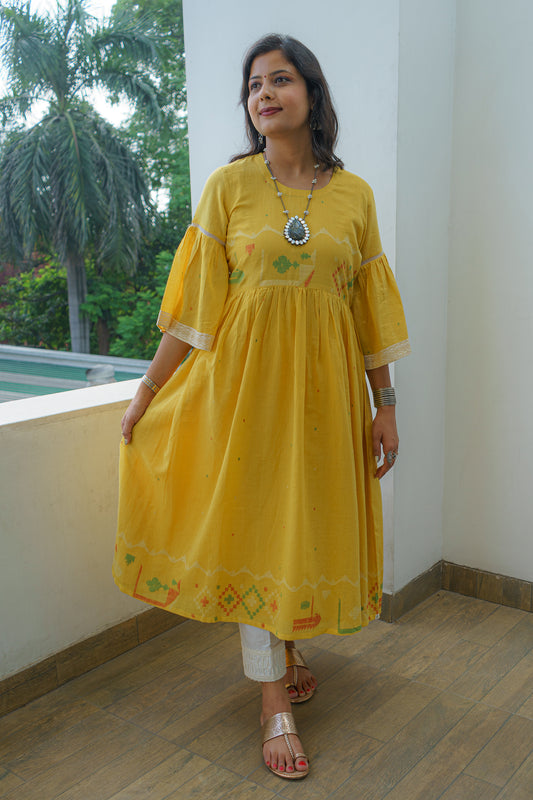 Mustard Bordered Jamdani Kurta