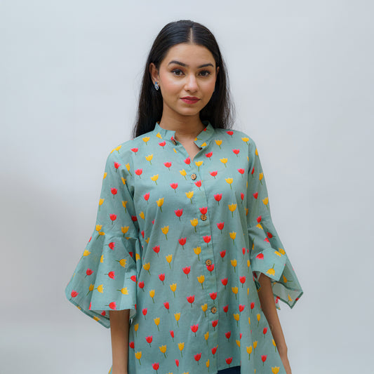 Bright & Blissful Monsoon Fragrance Pichwai Short Kurti