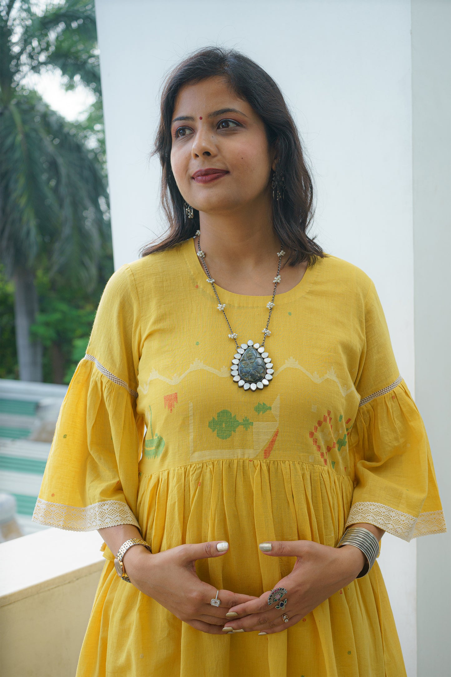 Mustard Bordered Jamdani Kurta