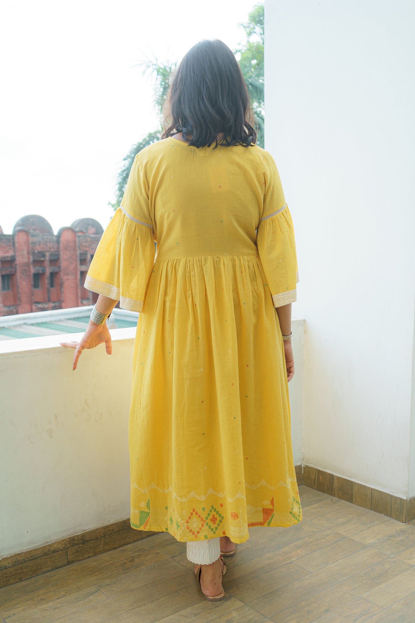 Mustard Bordered Jamdani Kurta