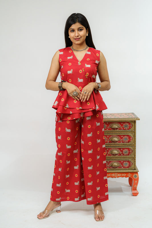 Kamadhenu Pichwai Peplum Co-ord Set