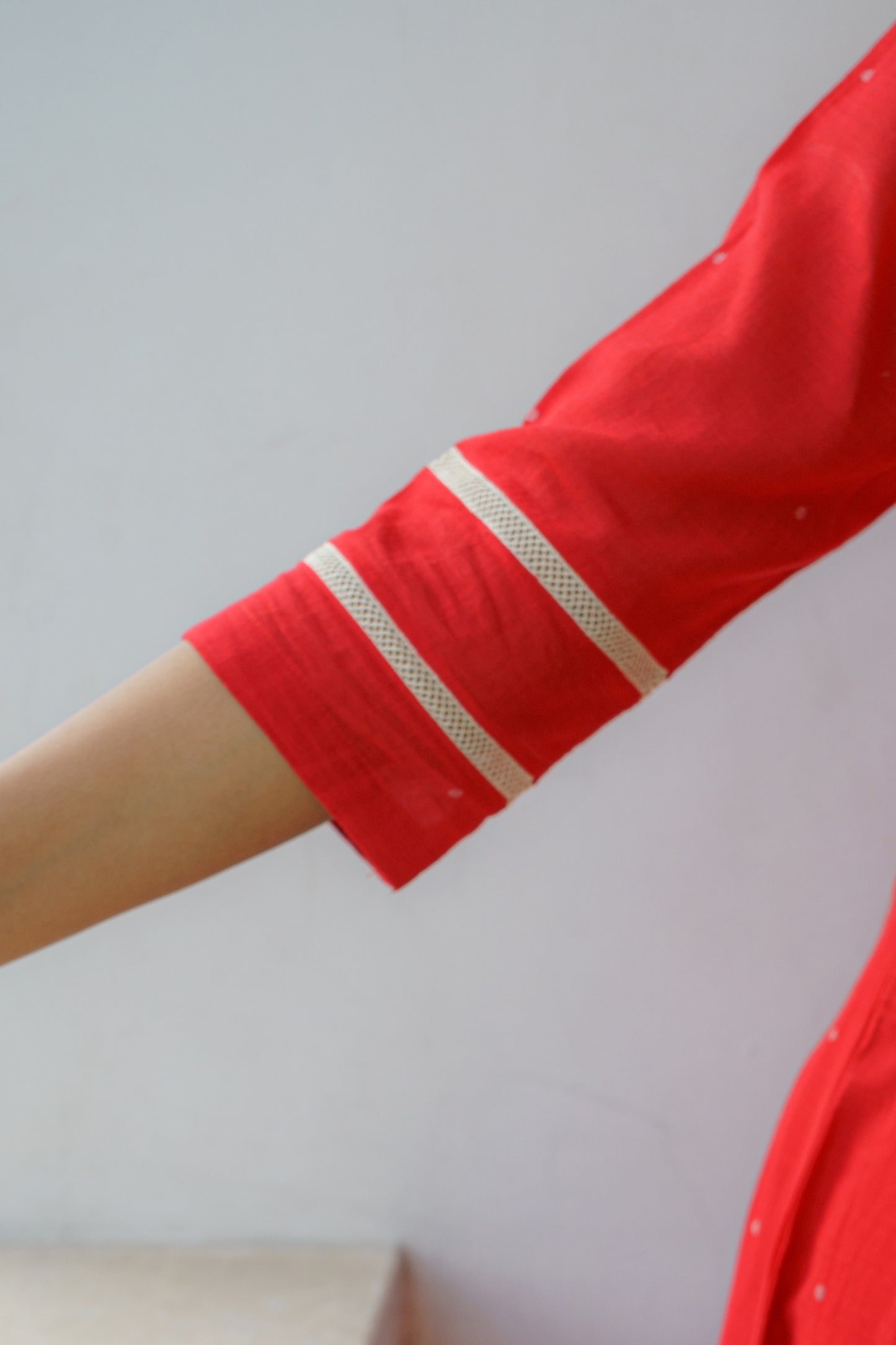 Vibrant Red Bordered Jamdani Kurti