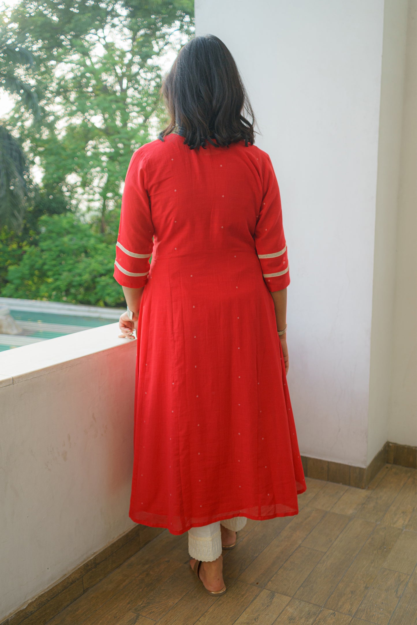 Vibrant Red Bordered Jamdani Kurti