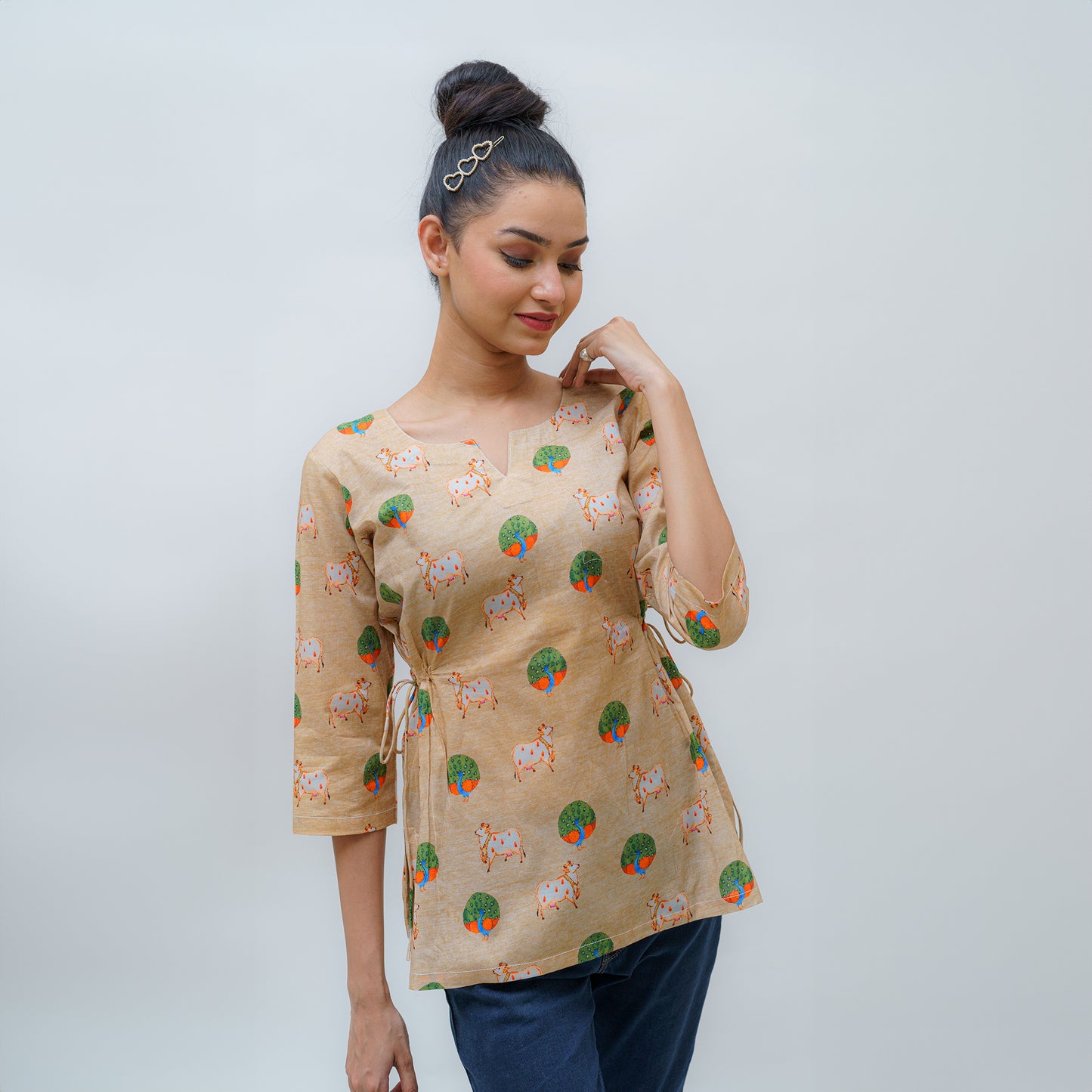 Golden Peacock's Majestic Glory Pichwai Short Kurti