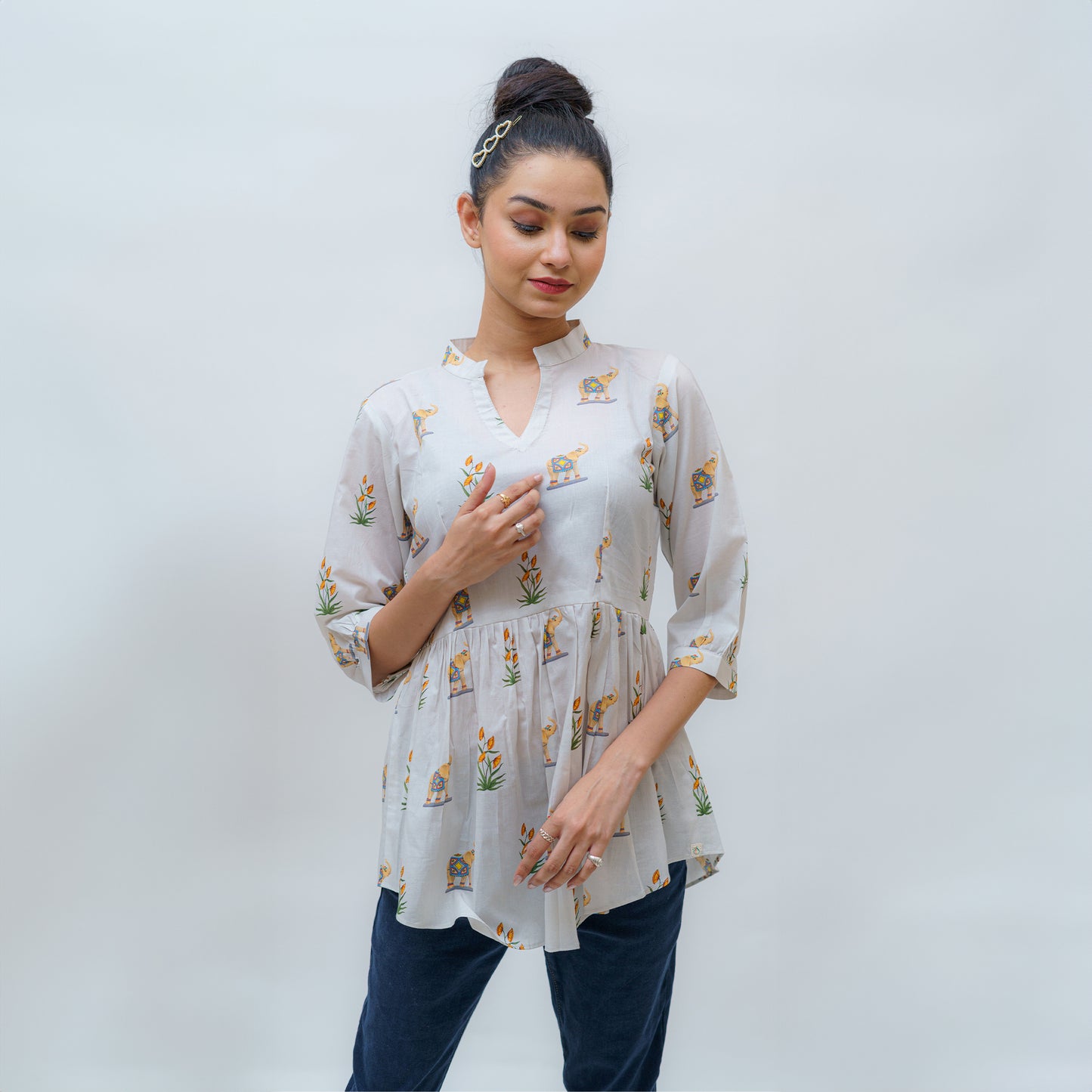 Ivory Tusker Regal Heritage Pichwai Short Kurti