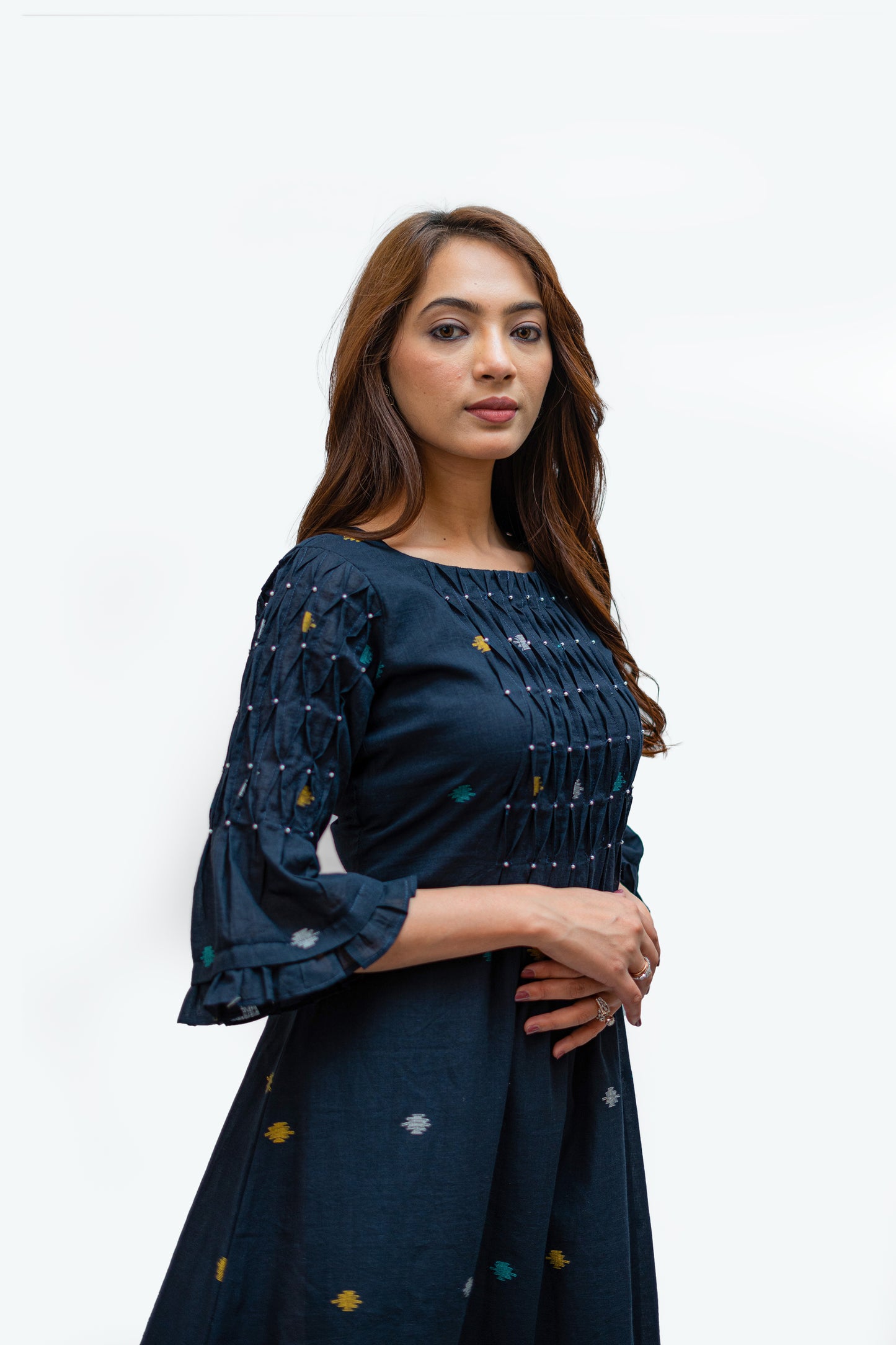 Dew Drops Indigo Jamdaani Booti Midi