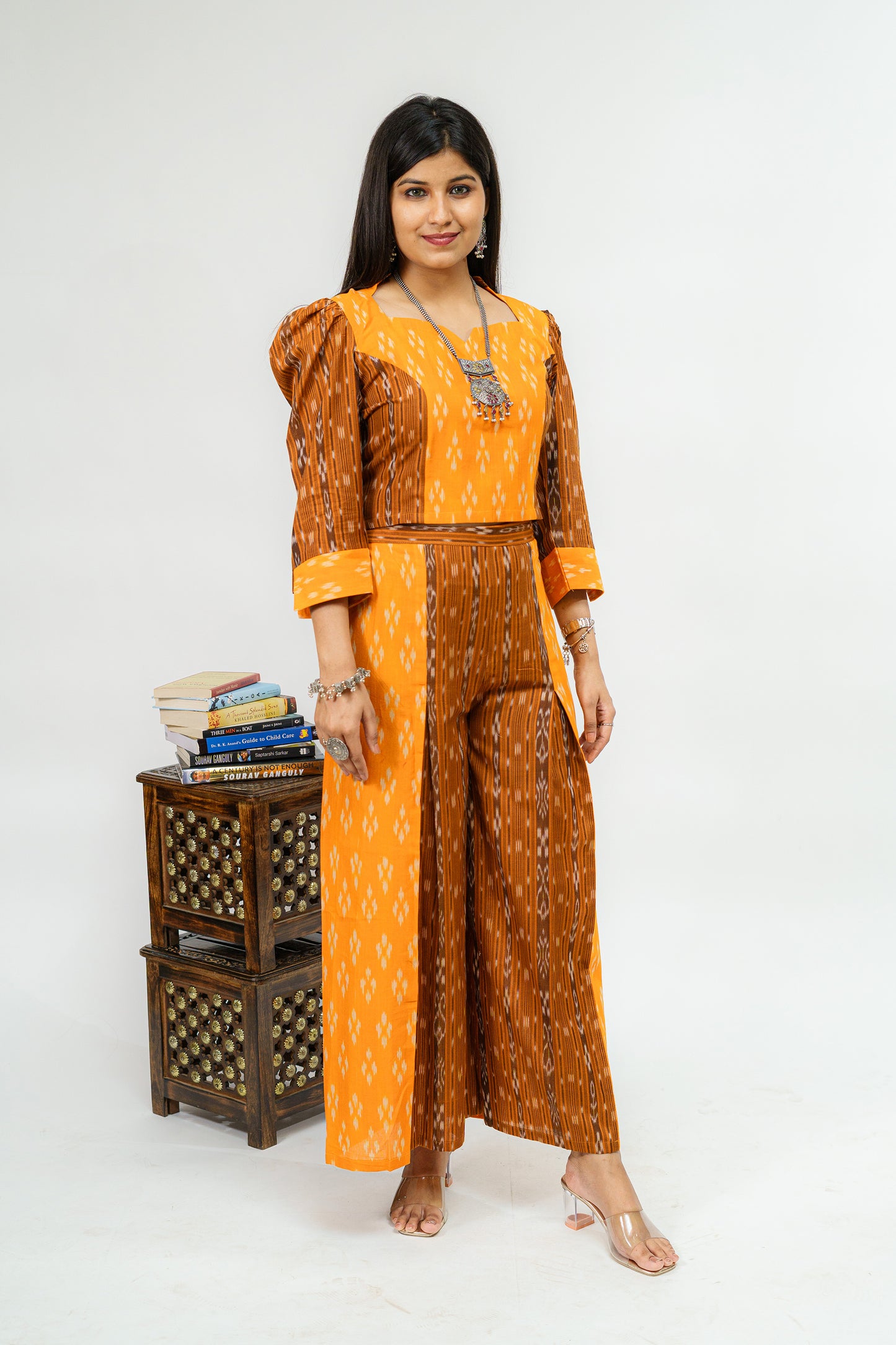 Golden Sand Dunes Ikkat Weave Semi Formal Co-ord Set