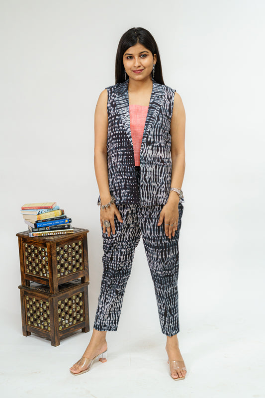 Full Moon Night Semi Formal Shibori Co-ord Set with Blazer