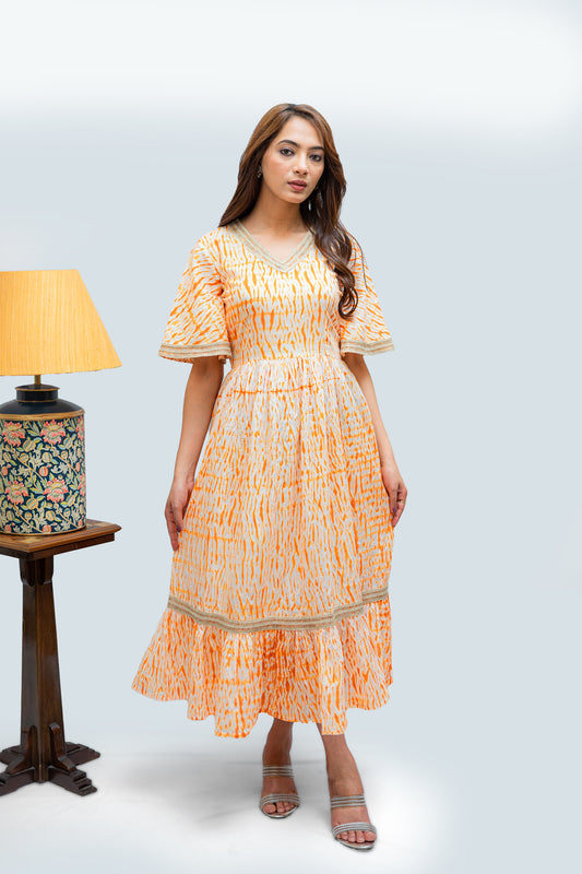 Tangerine Tie and Dye Frill Dress