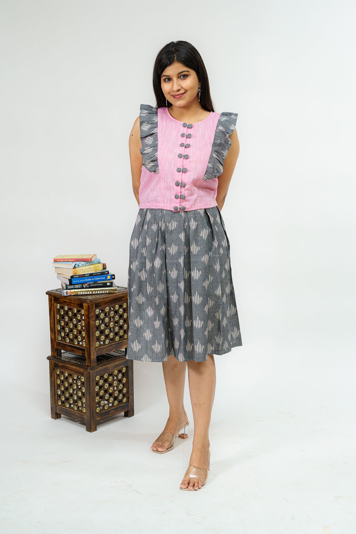 Shadow on Flamingo Ikkat Weave Skirt Co-ord Set