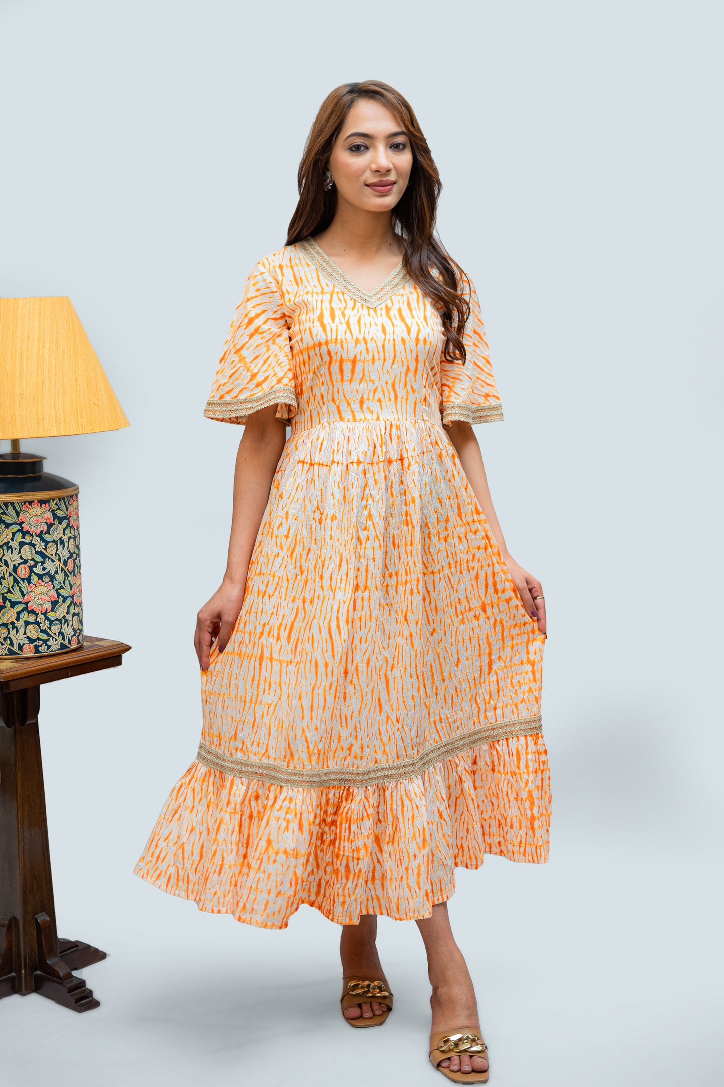 Tangerine Tie and Dye Frill Dress