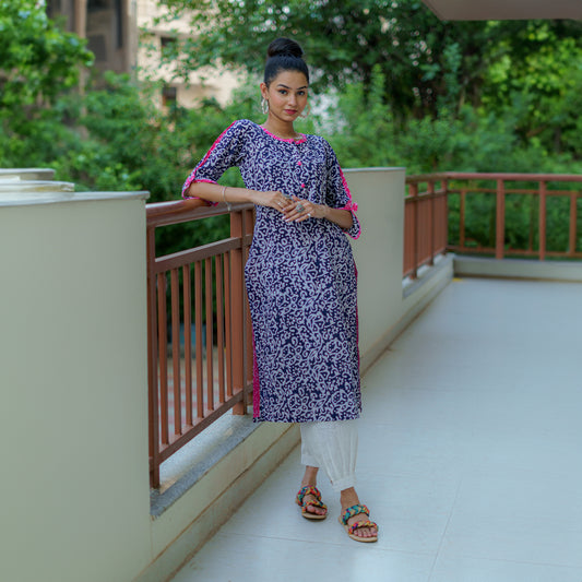 Nautical Twilight with Hues of Hot pink Batik Kurti