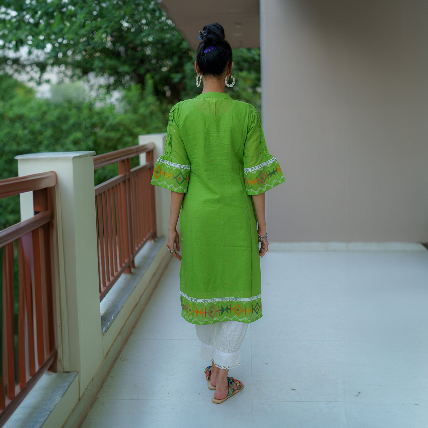 Verdant Whisper Bordered Jamdani Serenade Kurta