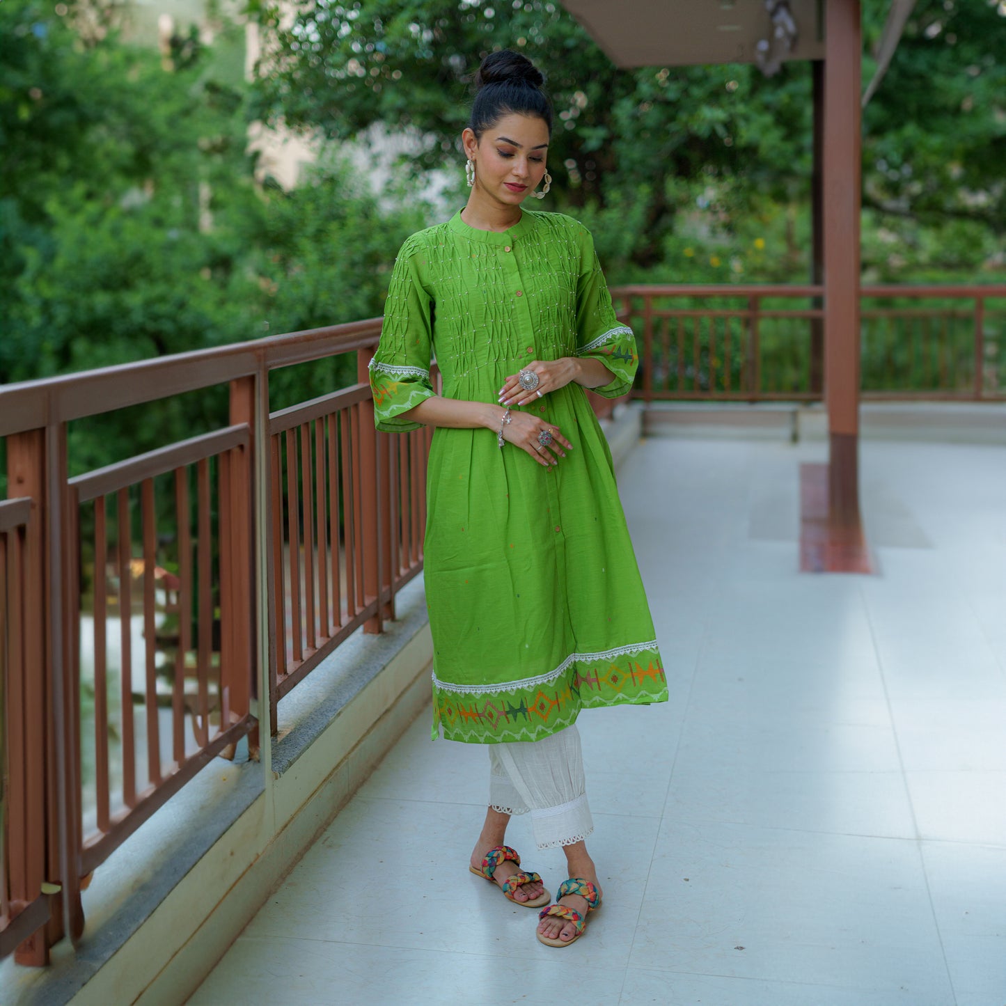 Verdant Whisper Bordered Jamdani Serenade Kurta