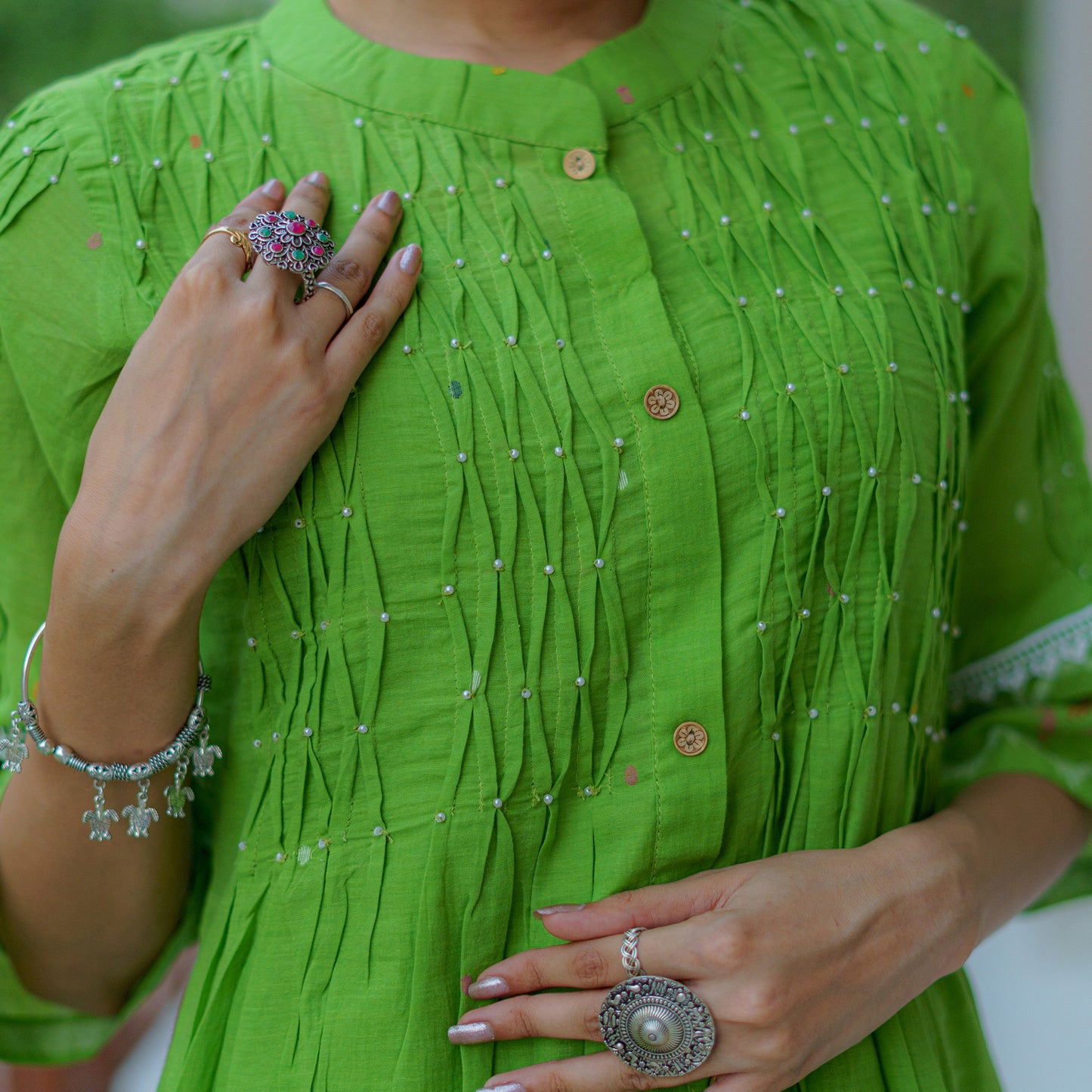 Verdant Whisper Bordered Jamdani Serenade Kurta