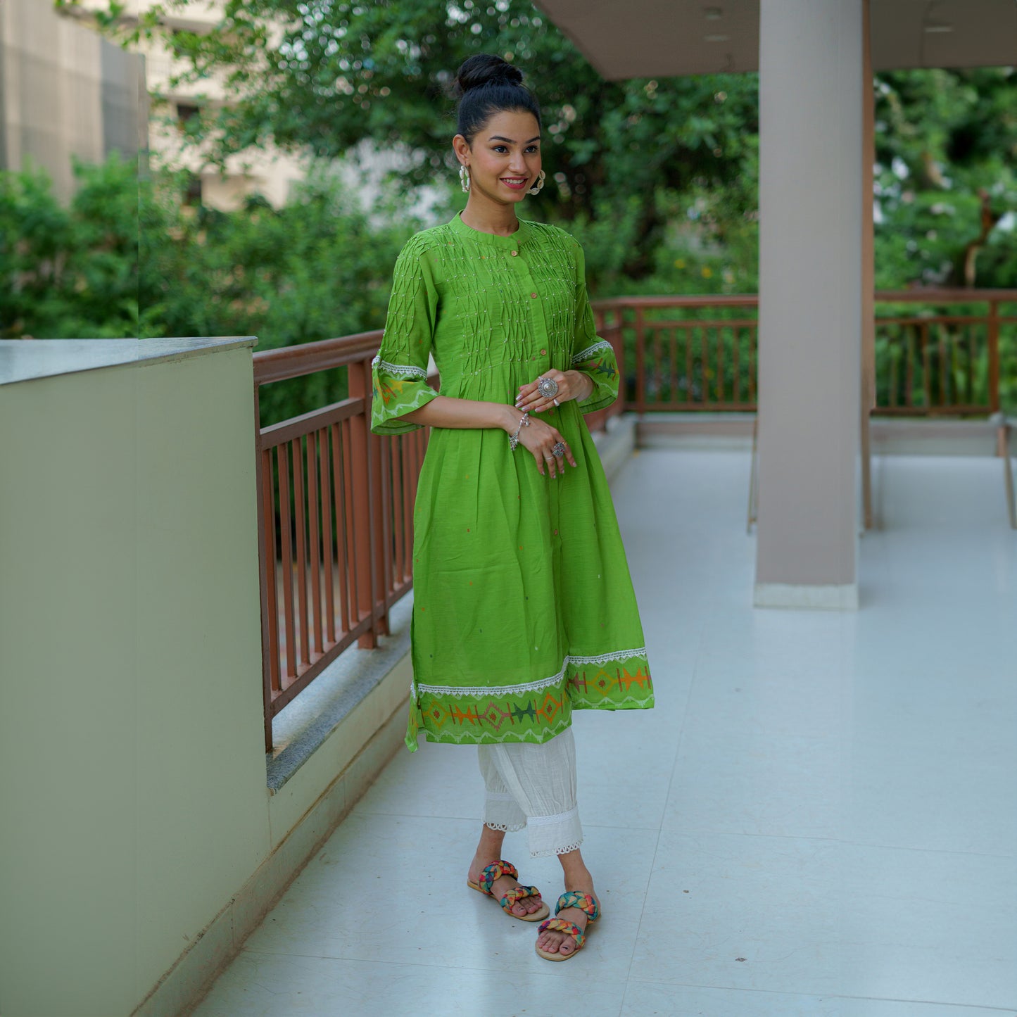 Verdant Whisper Bordered Jamdani Serenade Kurta