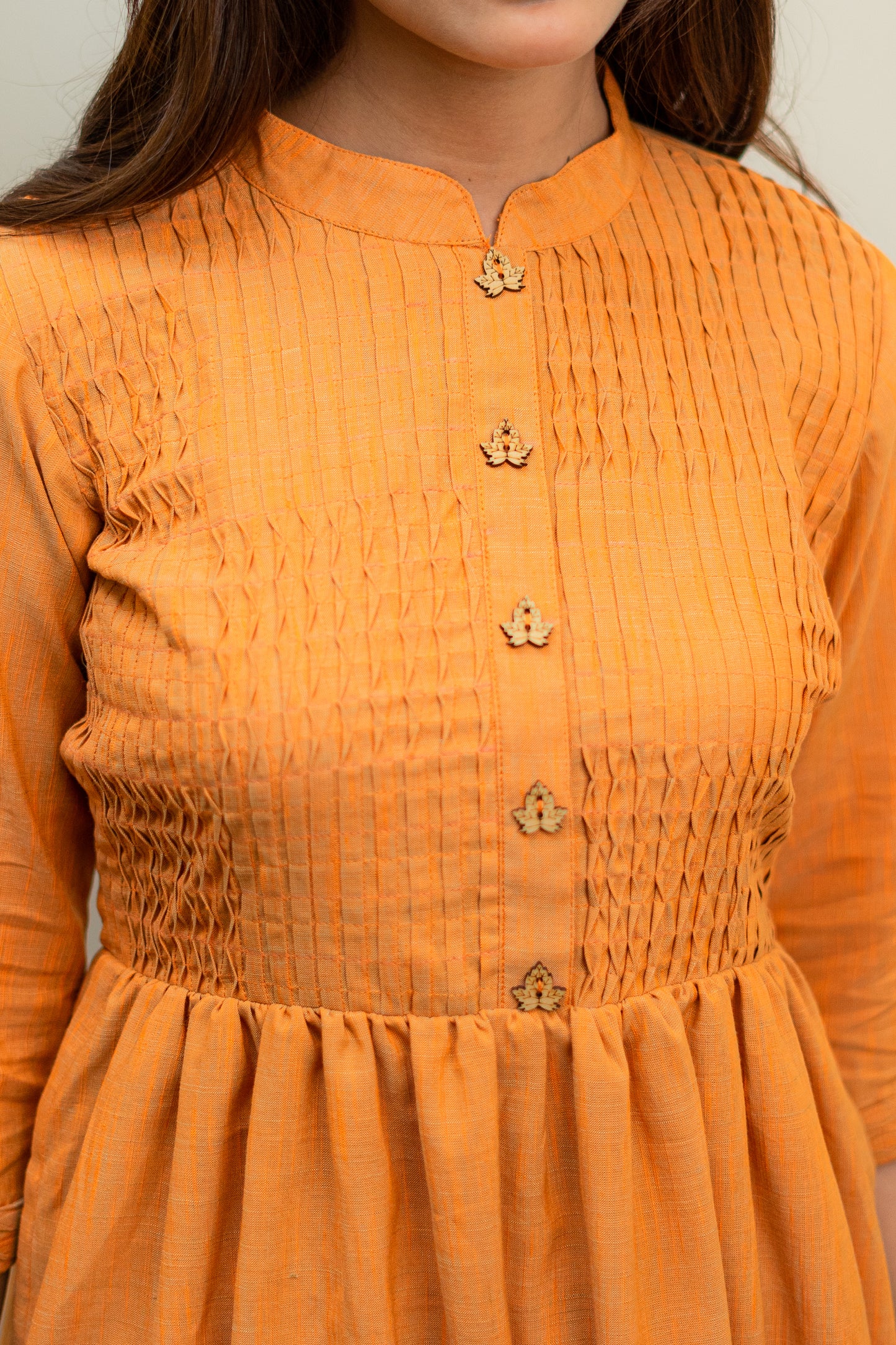 Tangerine Gathered and high slit Kurta