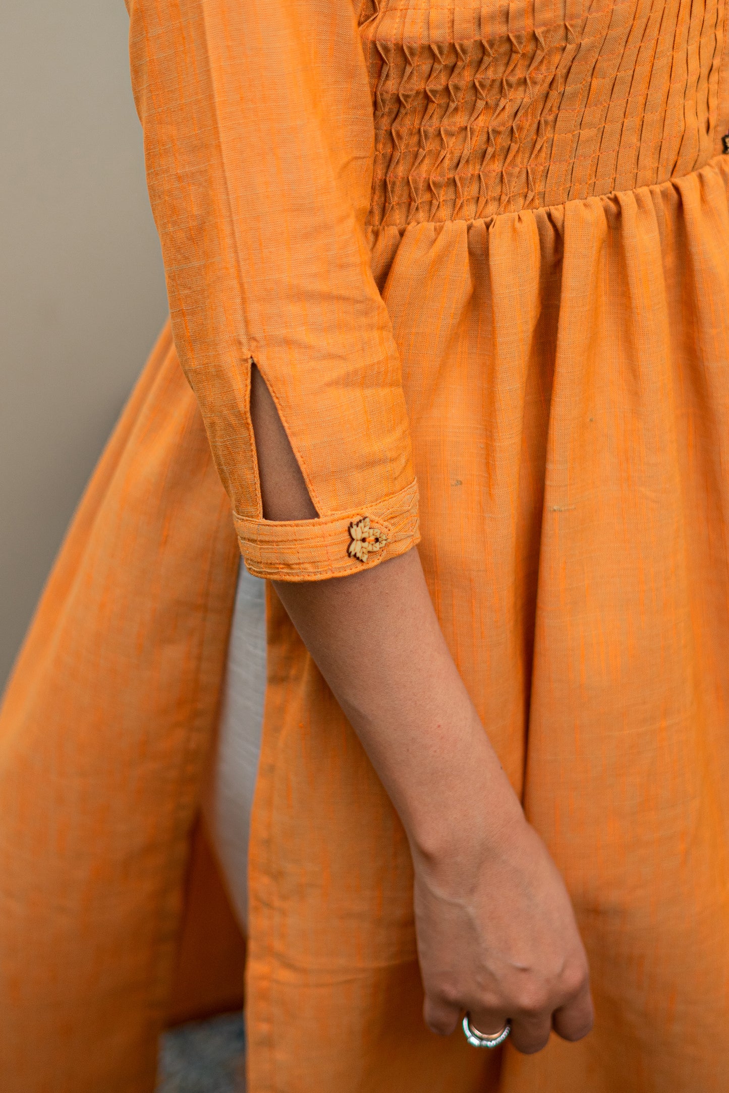 Tangerine Gathered and high slit Kurta