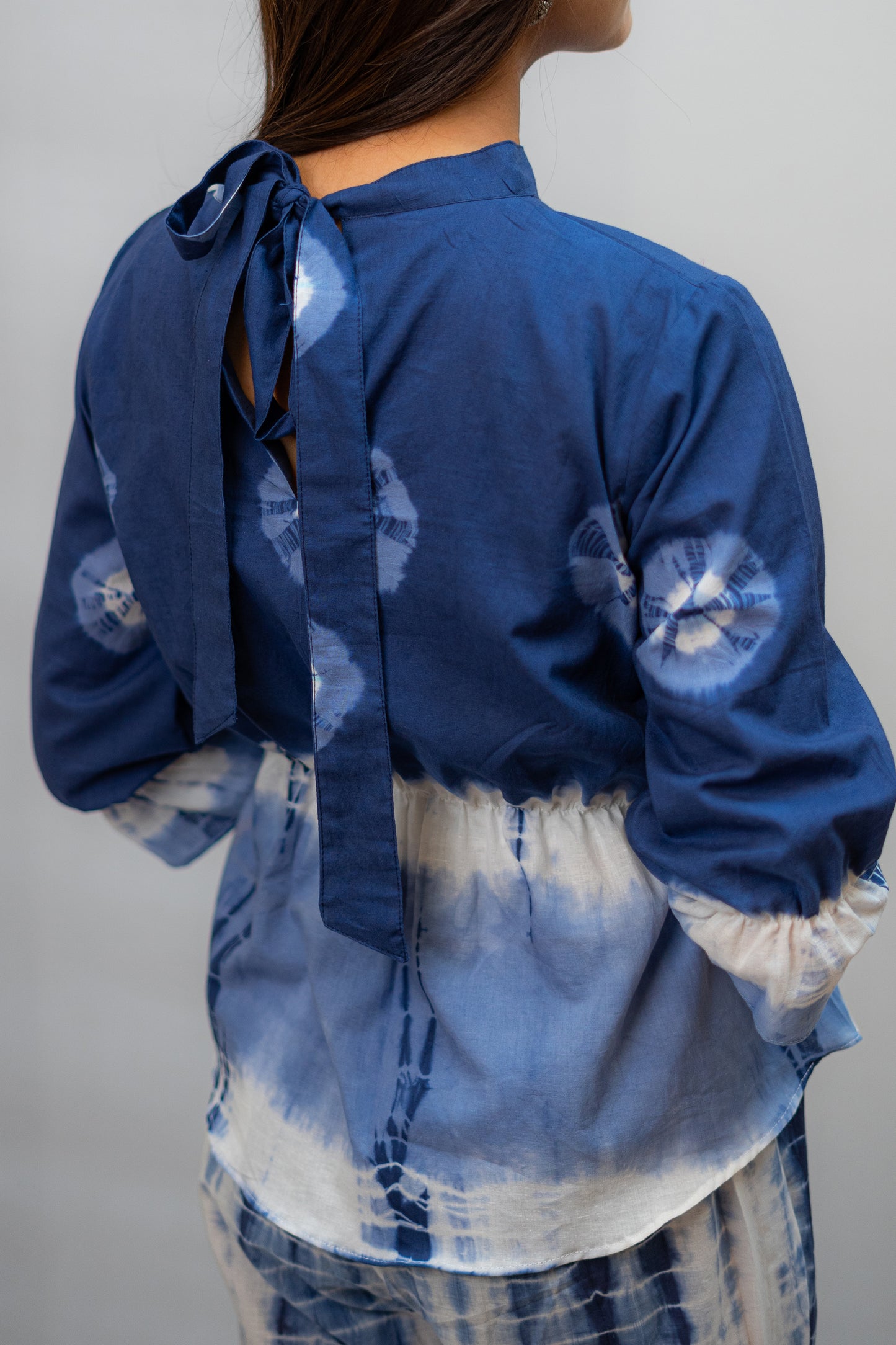 Full Moon Night Shibori Coord Set with Band Neck and Tie-Up