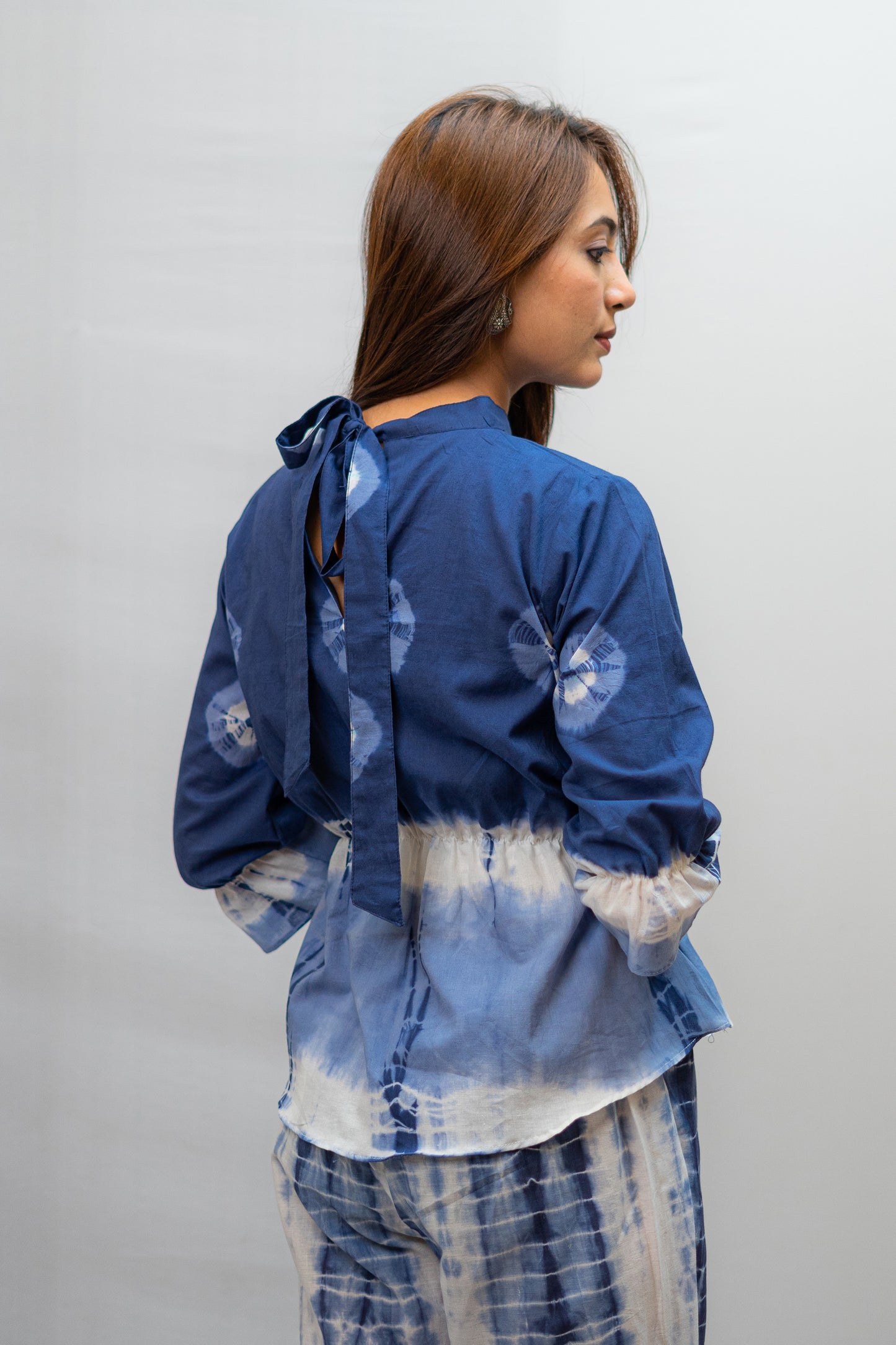 Full Moon Night Shibori Coord Set with Band Neck and Tie-Up