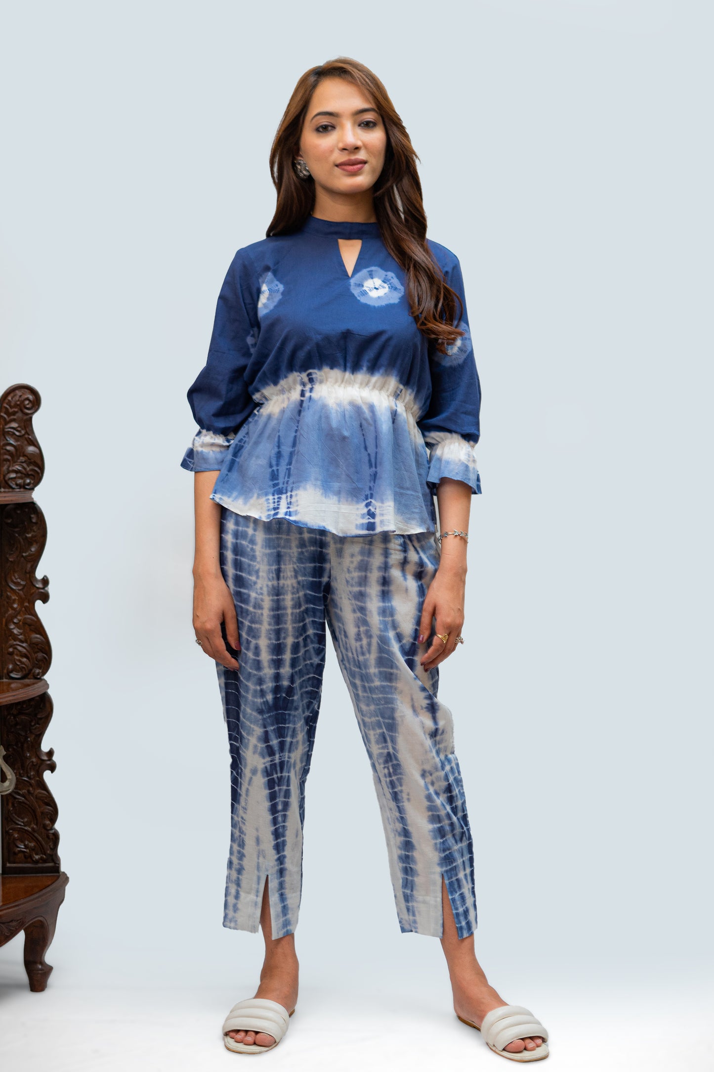 Full Moon Night Shibori Coord Set with Band Neck and Tie-Up