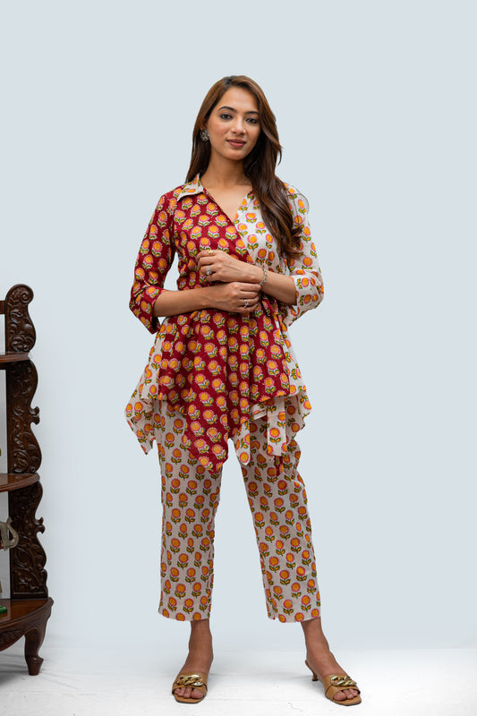 Shades in a Day Sanganeri Angrakha Style Co-ord Set