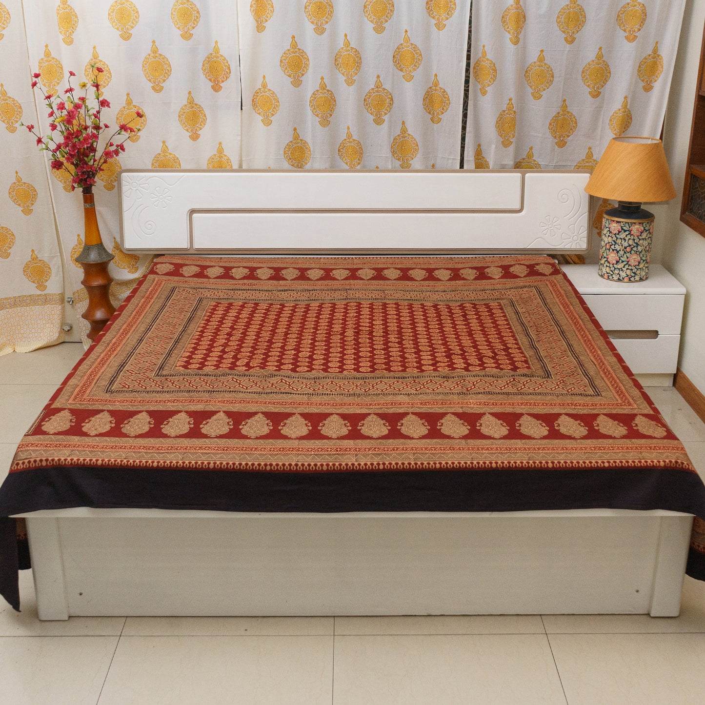 Crimson Red Bagh Block Printed Double Bedcover