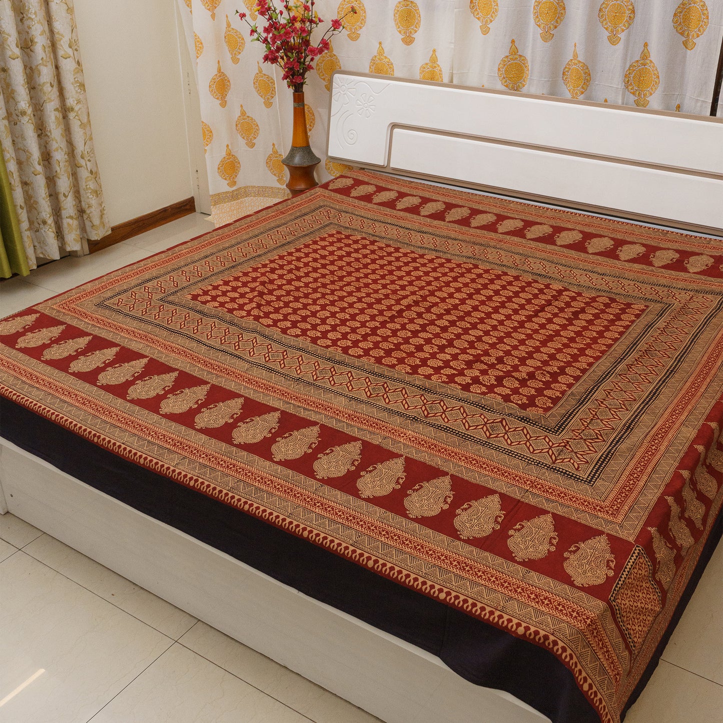 Crimson Red Bagh Block Printed Double Bedcover