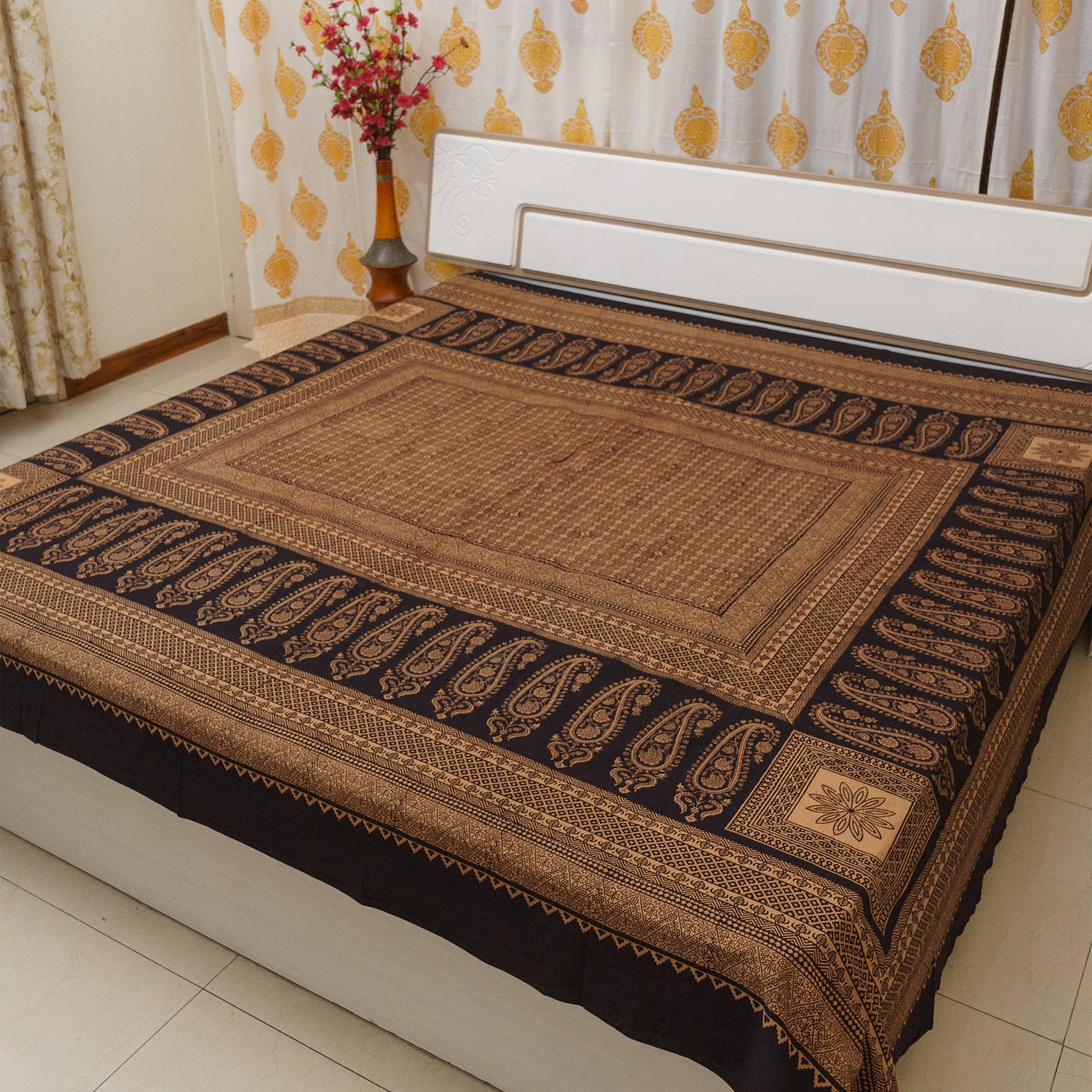 Chestnut Bagh Block Printed Double Bedcover