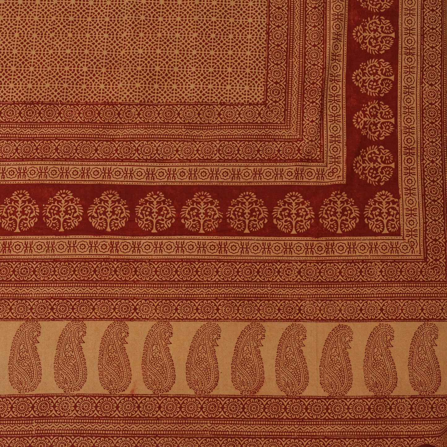 Warm Tan Bagh Block Printed Double Bedcover