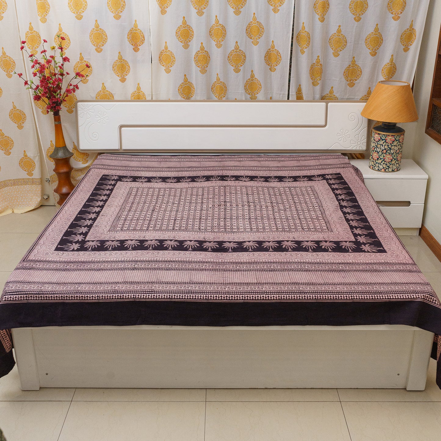 Dew Drops Bagh Block Printed Double Bedcover