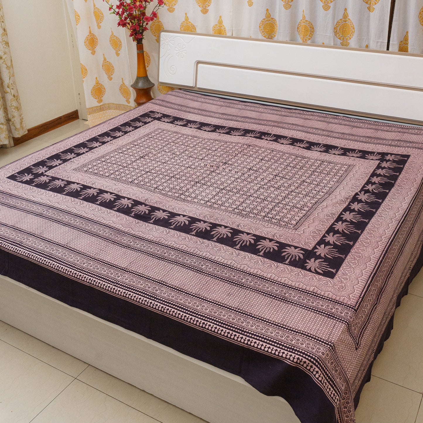 Dew Drops Bagh Block Printed Double Bedcover