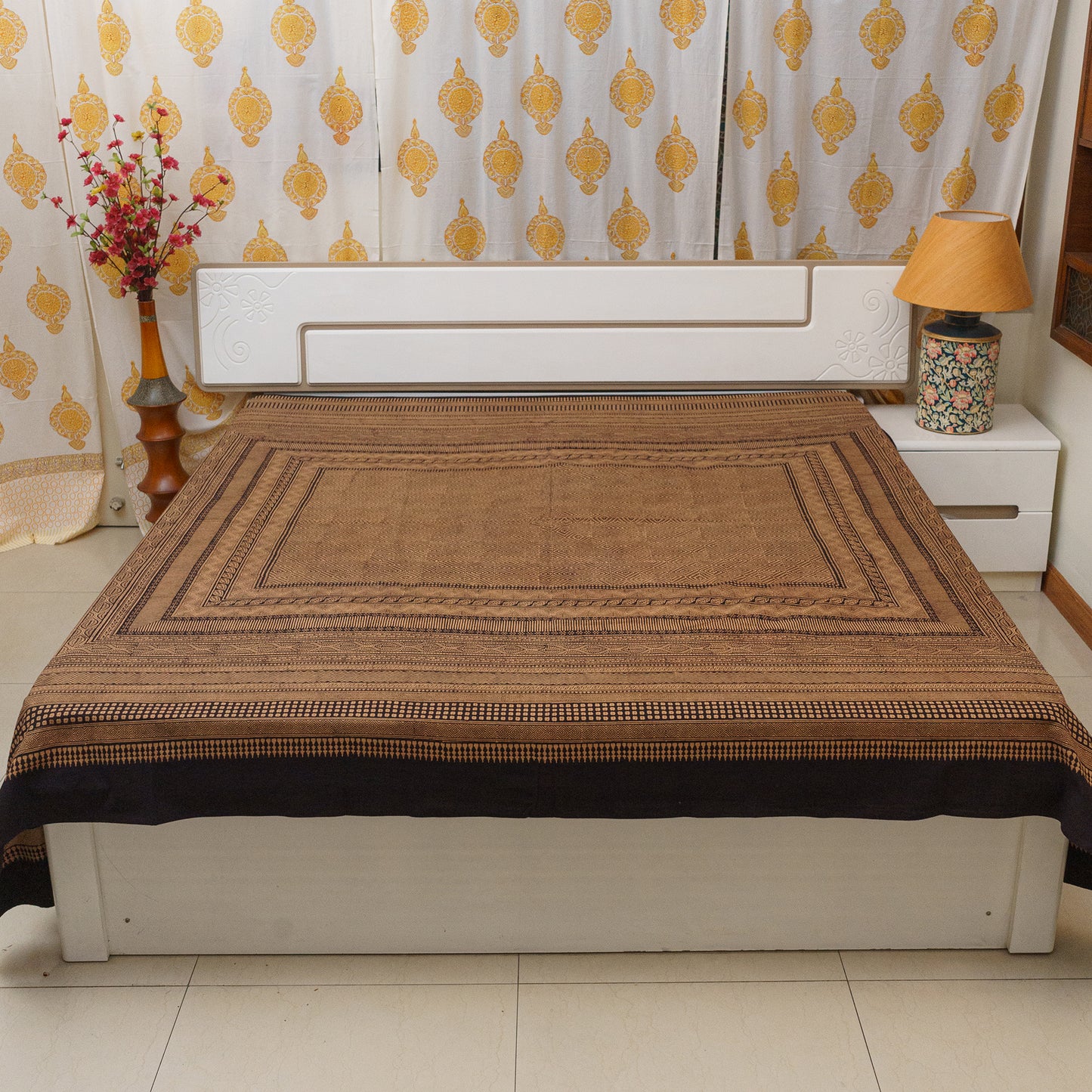 Rustic Sand Bagh Block Printed Double Bedcover