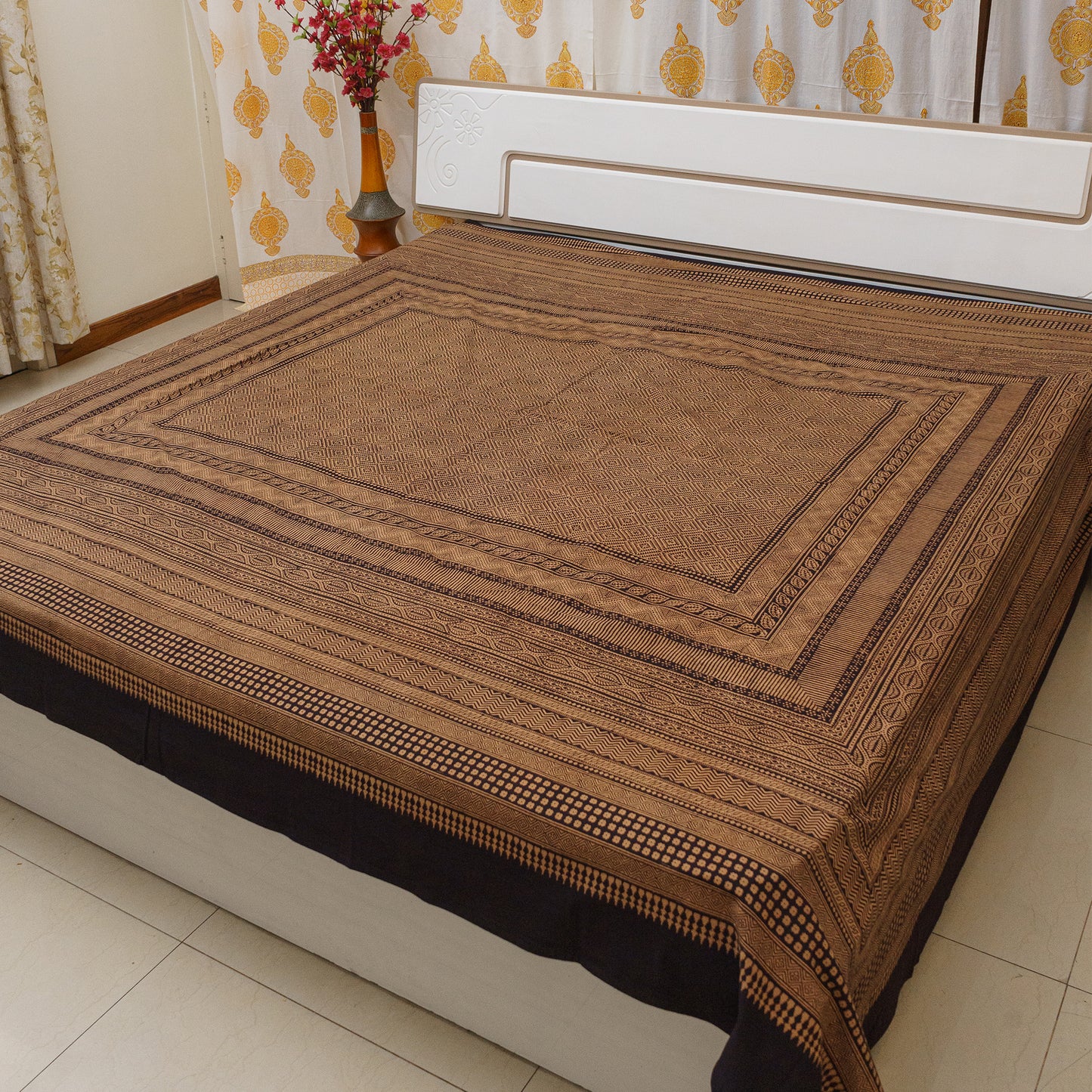 Rustic Sand Bagh Block Printed Double Bedcover