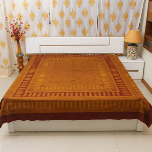 Caramel and Coffee Bagh Block Printed Double Bedcover