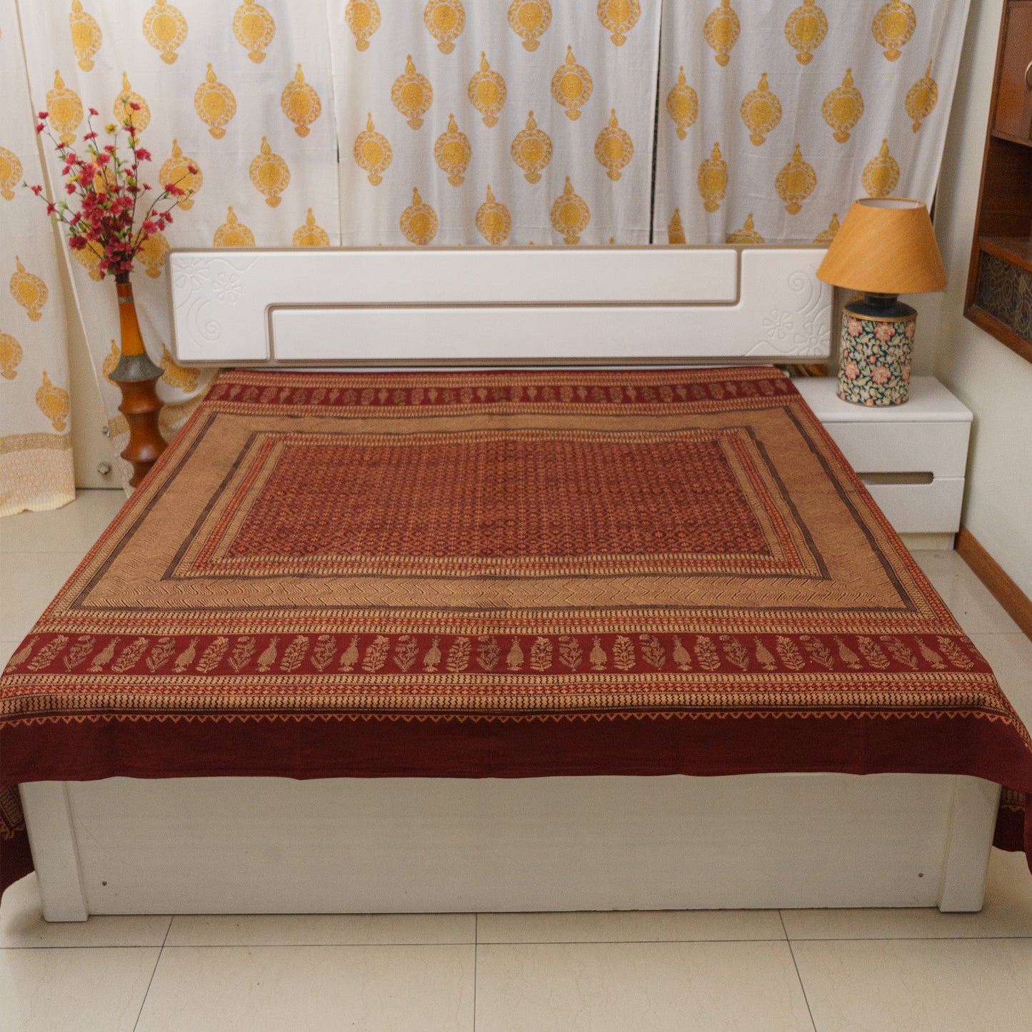 Shades of Sunset Bagh Block Printed Double Bedcover