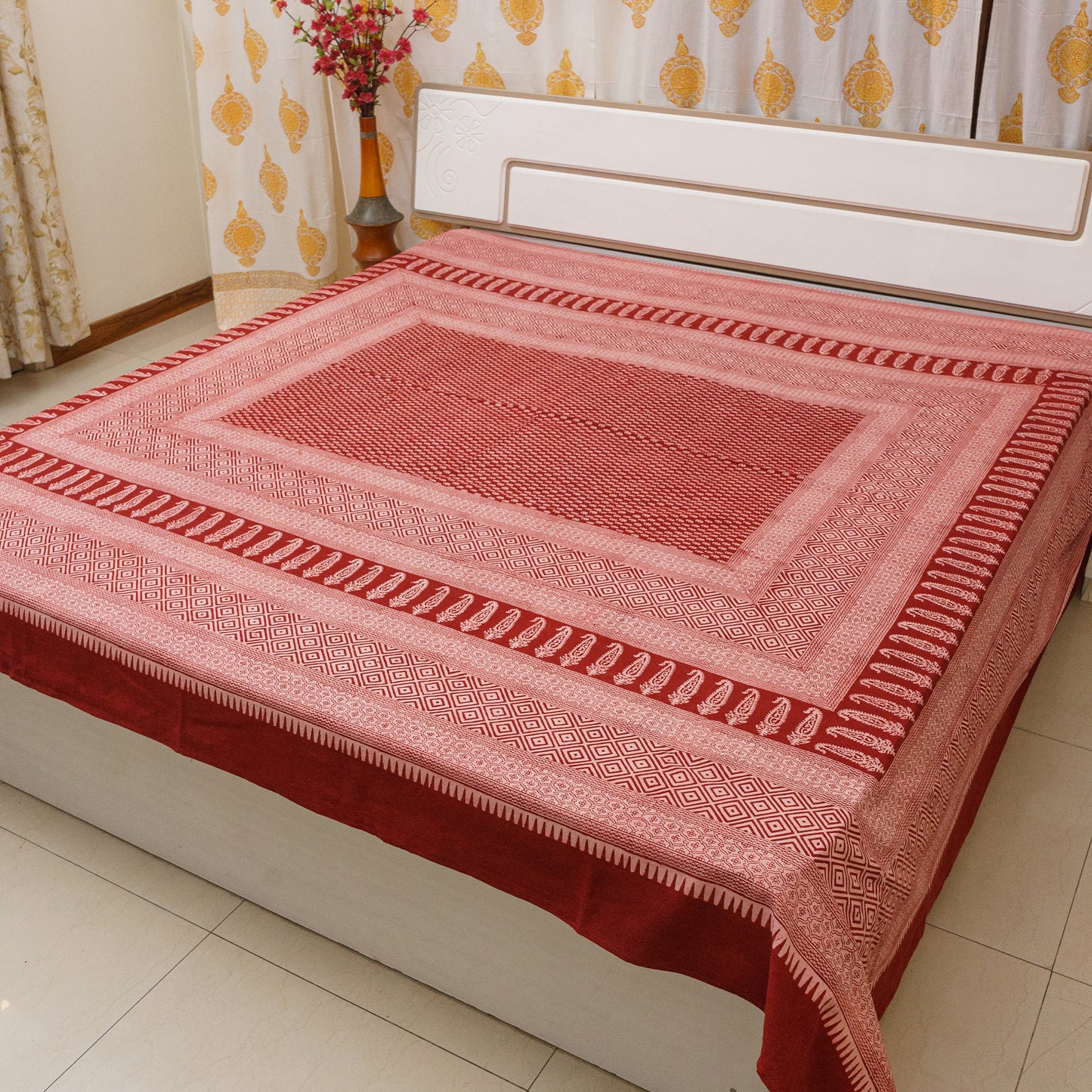 Blush and Berry Bagh Block Printed Double Bedcover