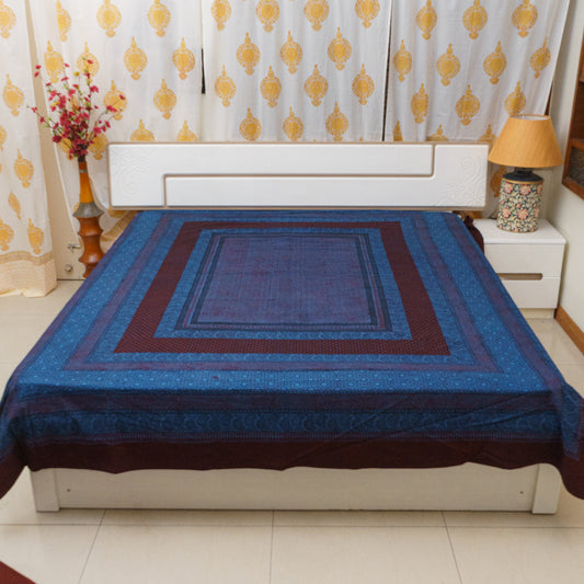 Mid Night Blue Bagh Block Printed Double Bedcover