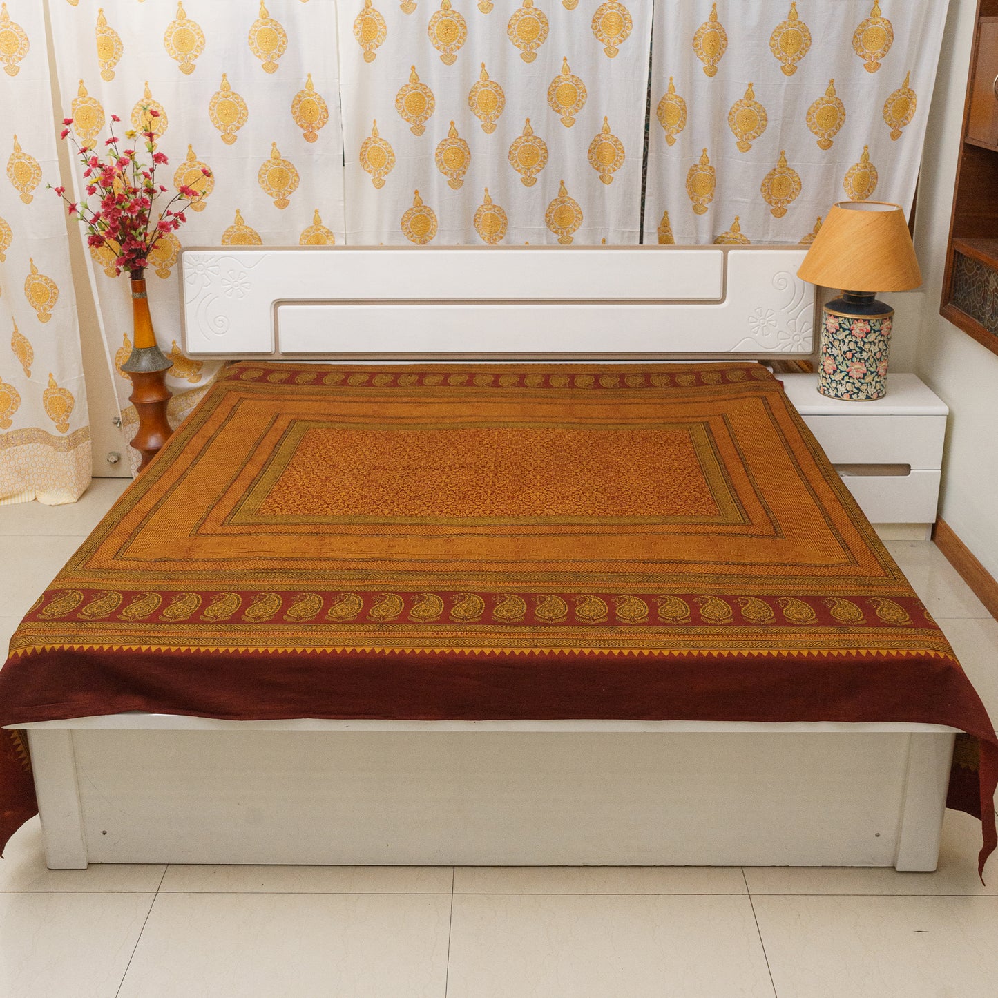 Spicy Bagh Block Printed Double Bedcover