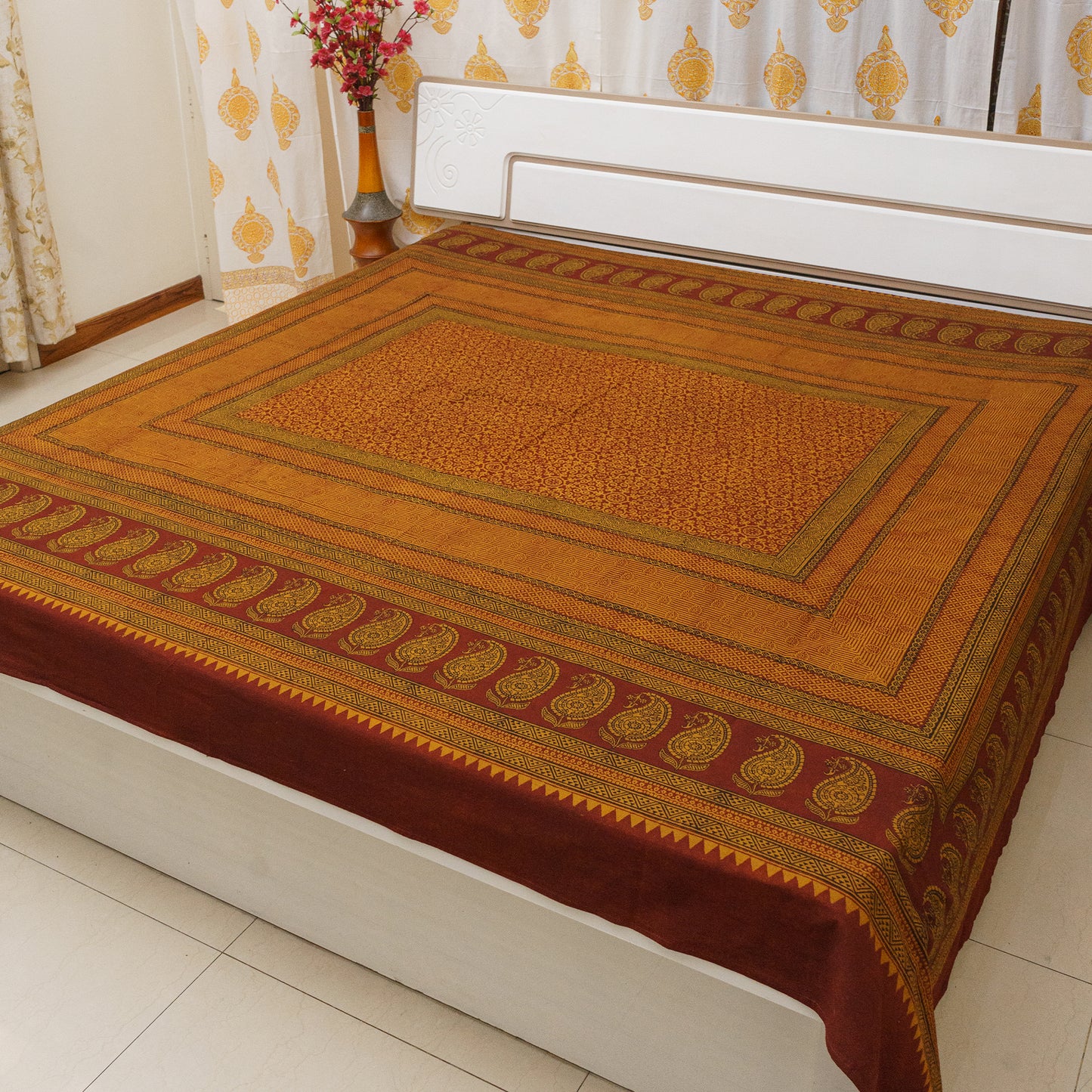 Spicy Bagh Block Printed Double Bedcover