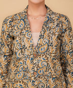 Azure Gold Paisley Kalamkari Blazer Set
