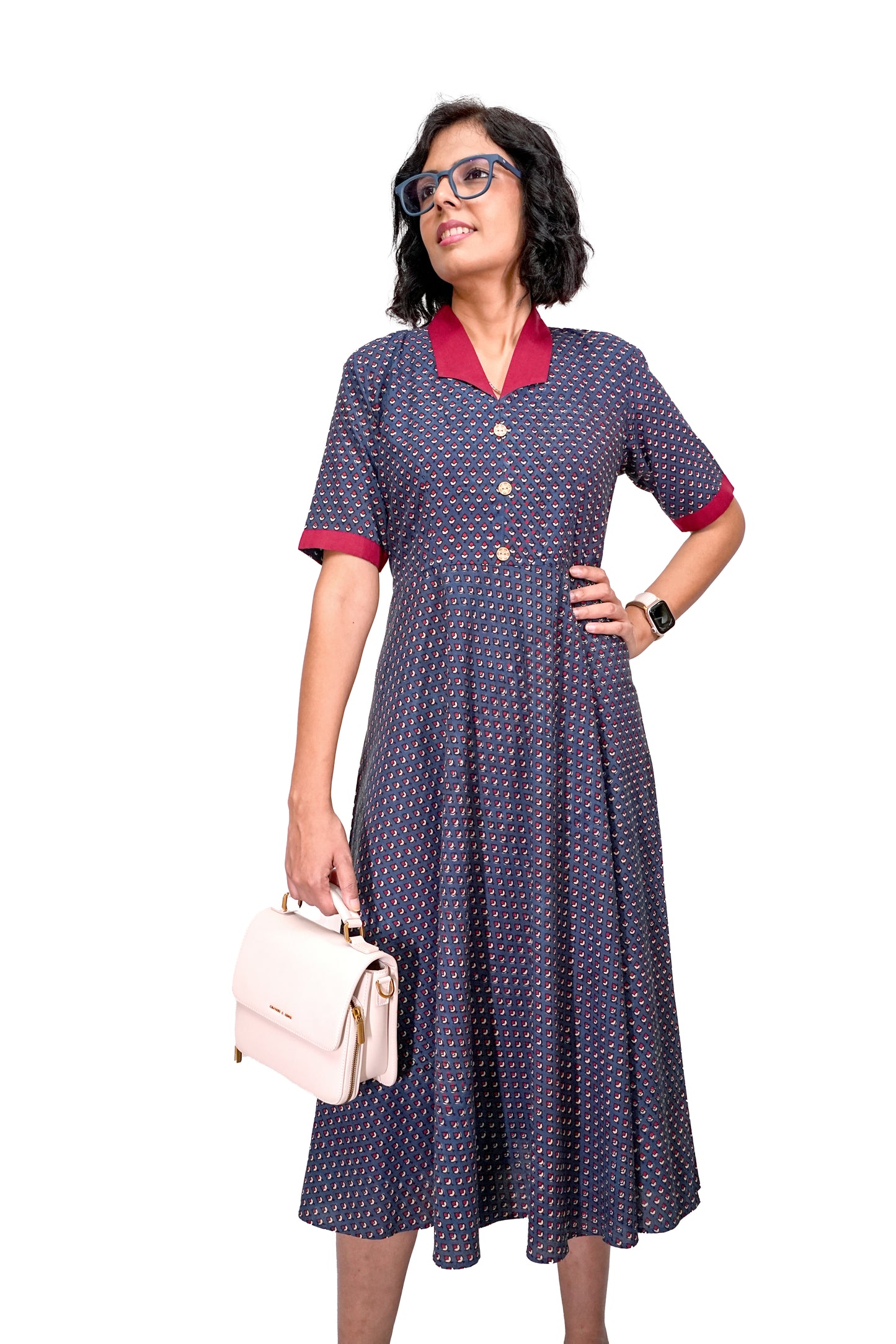 Navy Ajrakh Collared Dress