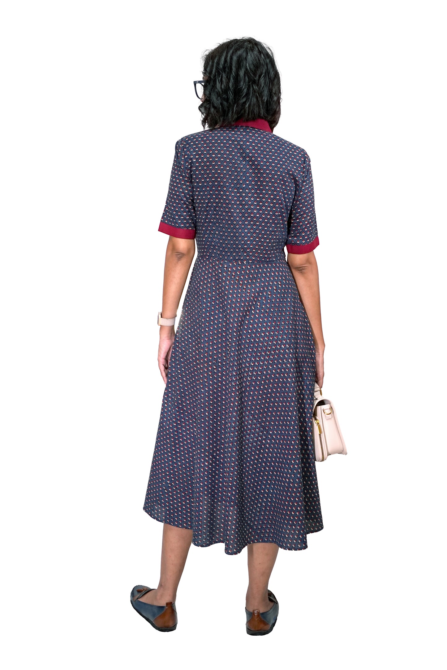 Navy Ajrakh Collared Dress