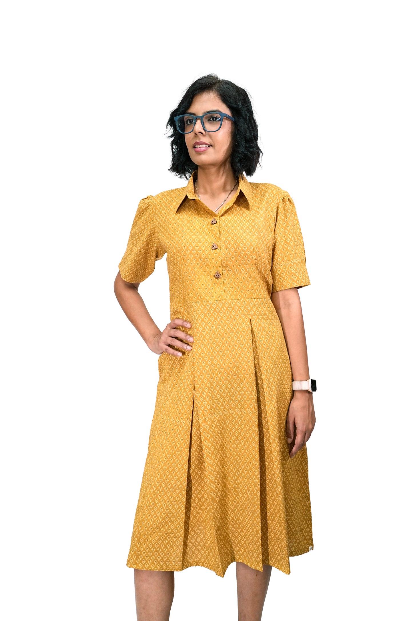 Mustard Ajrakh Cotton Dress