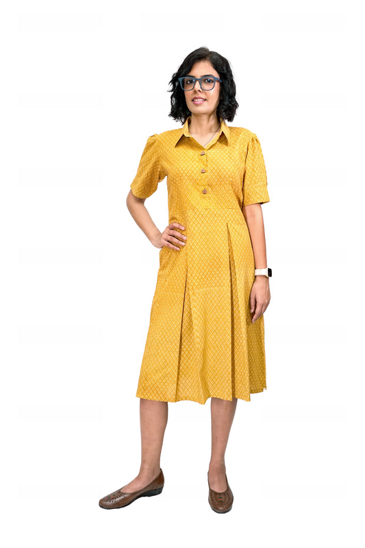 Mustard Ajrakh Cotton Dress