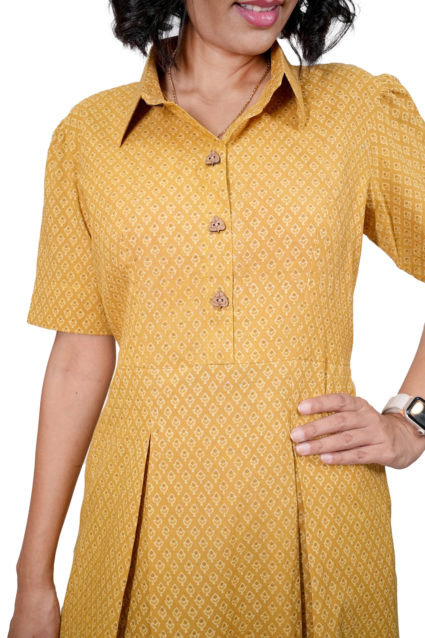 Mustard Ajrakh Cotton Dress