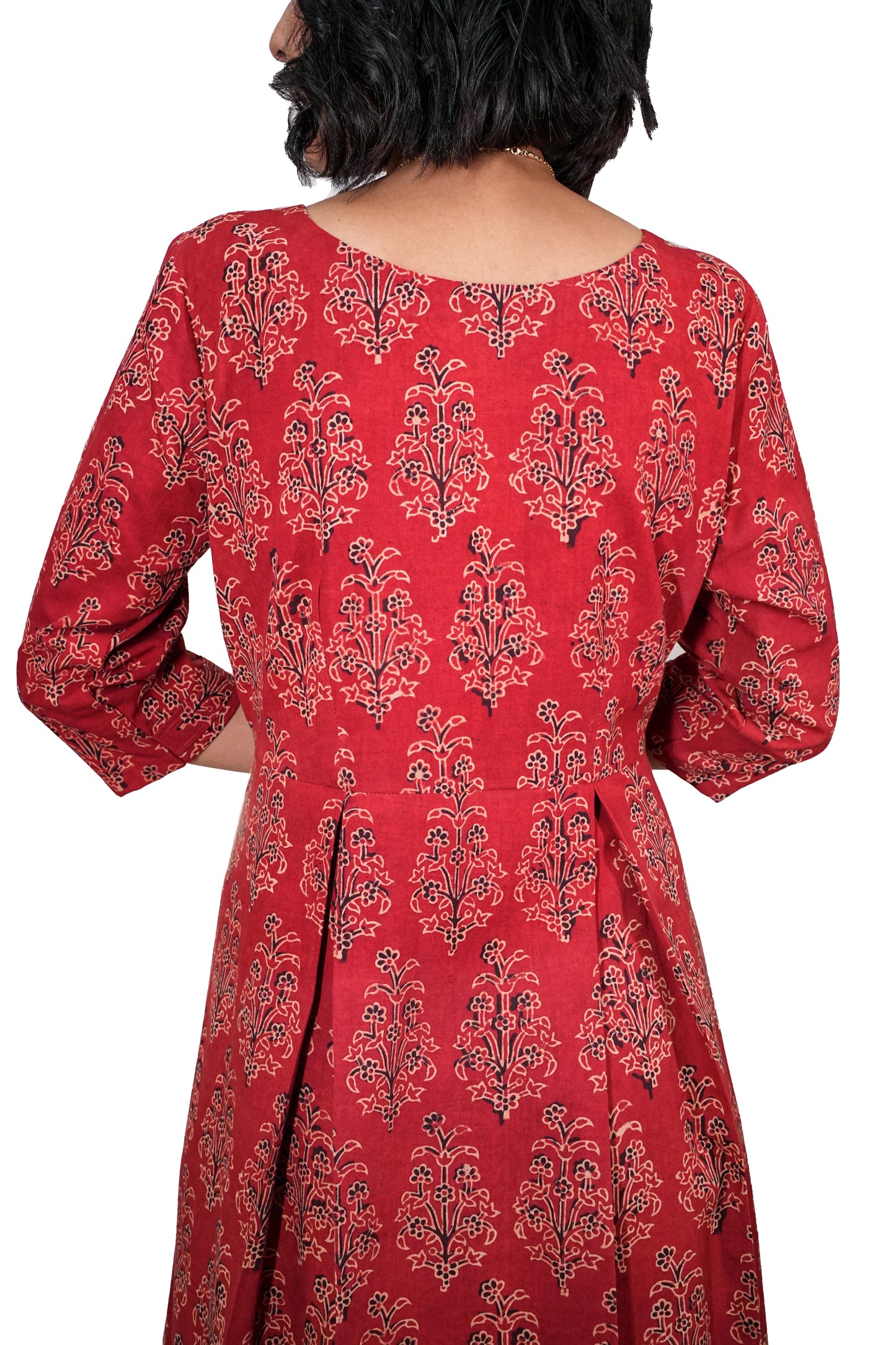 Maroon Floral Hand Block Printed Dress