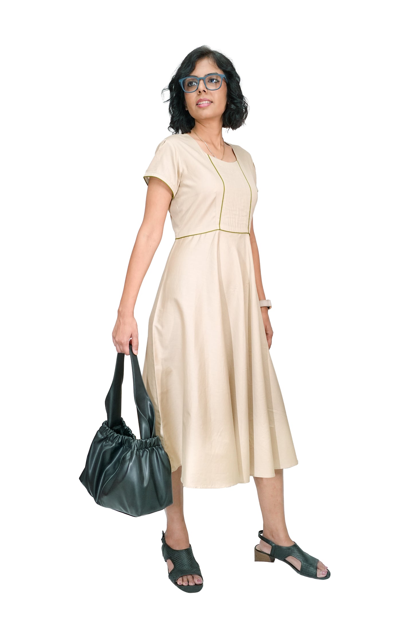 Iced Latte Dress with Pleats